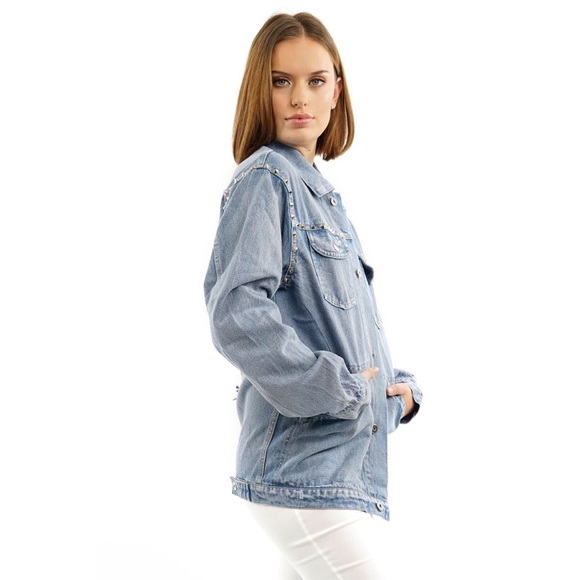 Denim Embroidered Studded Jacket - Picture 4 of 7